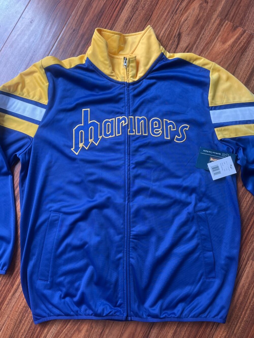 NWT Cooperstown Collection Mariners Trident Logo Retro Zip Up Blue Gold XXL - Picture 2 of 3